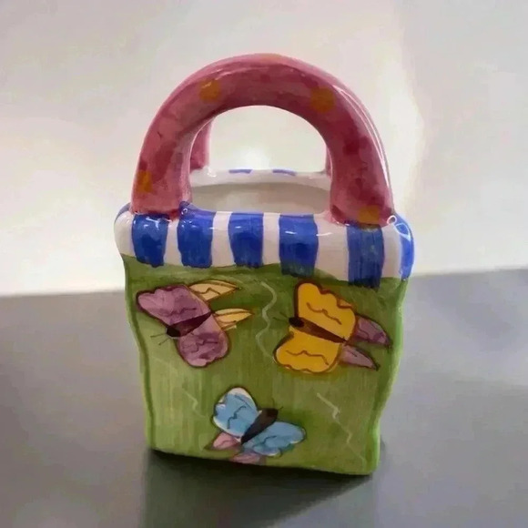 Small Porcelain Bag/Vase or Storage from BellaCasa by Ganz Butterflies - Picture 2 of 8